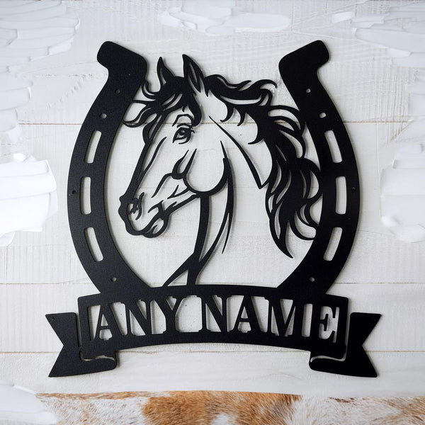 Personalized Metal Horse Decor For Ranch Or Farm, Custom Horse Metal Sign, Horseshoe Name Sign Metal Horseshoe Sign For Equestrian Lovers