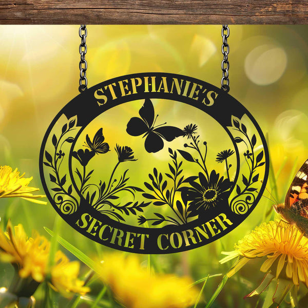 Personalized Butterfly Garden Metal Sign, Metal Butterfly Stand Signs, Gardeners Gift Metal Yard Art, Custom Garden Sign, Garden Decor