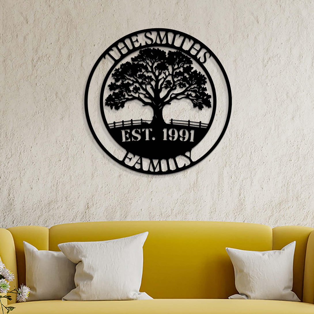 Custom Family Tree Metal Sign, Personalized Family Name Sign, Tree Of Life Metal Sign, Custom Last Name Metal Sign, Housewarming Gift