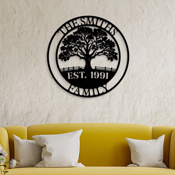 Custom Family Tree Metal Sign, Personalized Family Name Sign, Tree Of Life Metal Sign, Custom Last Name Metal Sign, Housewarming Gift