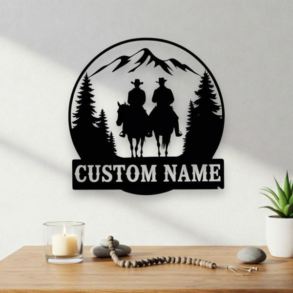 Custom Cowboy Couple Sign, Cowboy Metal Sign, Western Metal Wall Art, Horseback Riders Name Sign, Cowboy Metal Wall Hanging, Cowboy Gift