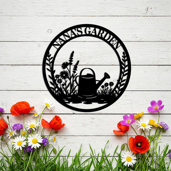 Personalized Garden Metal Sign, Floral Garden Name Sign, Outdoor Garden Wall Art With Watering Can And Flowers, Gardening Gift, Gift For Her