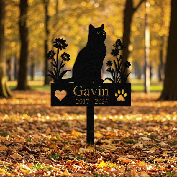 Metal Cat Memorial Stake, Custom Metal Grave Marker With Plaque, Cat Grave Marker, Metal Pet Tribute, Pet Loss Garden Stake, Cat Loss Gift