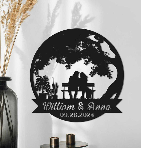 Personalized Couple Metal Sign, Custom Wedding Date Sign, Love Sign For Couples, Tree Bench Sign, Engagement Or Wedding Gift