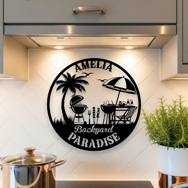Custom Name Backyard Sign, Personalized Bbq Grill Metal Sign, Grill & Bar Backyard Sign, Metal Grill Sign, Summer Patio Decor, Bbq Decor