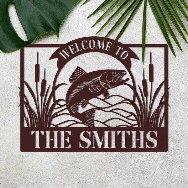 Personalized Fishing Cabin Metal Sign, Fish Lake Sign, Fishing Welcome Sign, Custom Name Welcome Sign, Fishing Decor, Welcome Cabin Sign