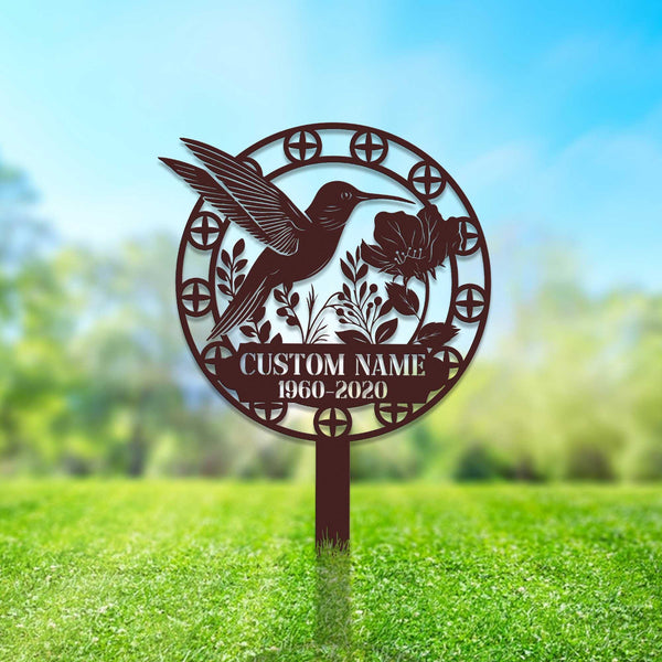 Custom Metal Grave Marker, Memorial Yard Sign, Hummingbird Memorial Garden Sign, Hummingbird Garden Tribute Sign, Memorial Stake Garden