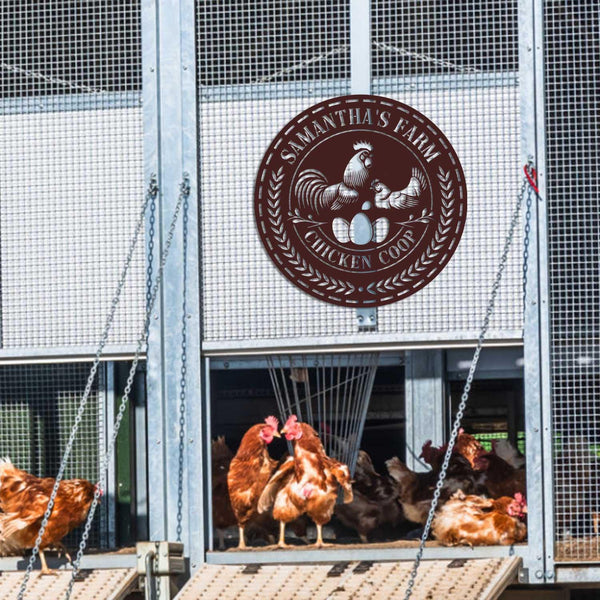 Custom Metal Chicken Coop Sign, Farm Name Hen House Sign, Rooster Chicken Coop Sign, Rooster Hen Barn Metal Wall Decor, Farm Metal Decor