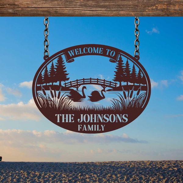 Personalized Metal Welcome Sign, Family Lake House Sign, Rustic Lake House Welcome Sign, Metal Art Family Name Outdoor Hanging Decor