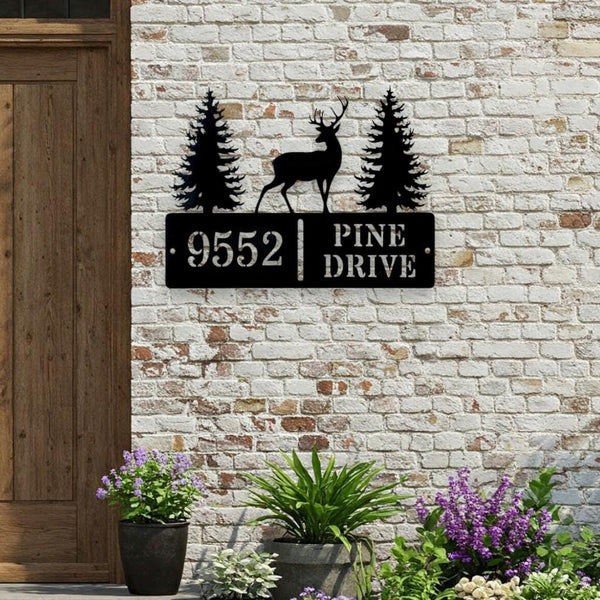 Personalized Metal House Number Sign, Custom Deer Address Sign Metal, Metal Address Sign With Deer, House Number Plaque, Cabin Wall Decor