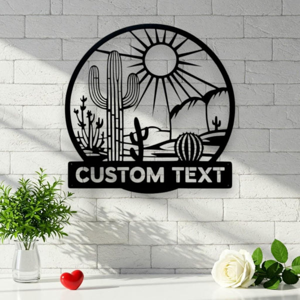 Custom Cactus Metal Wall Hanging, Desert Landscape Metal Sign, Custom Name Desert Sign, Cactus Metal Sign, Desert Decor Southwest Wall Art