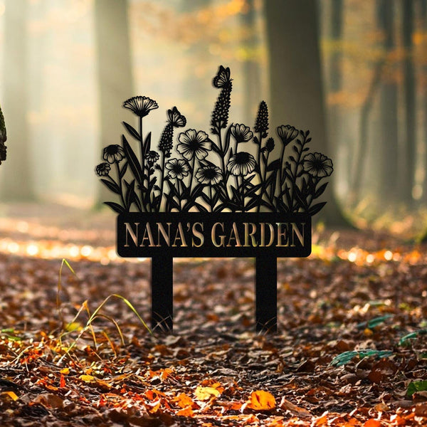 Custom Metal Garden Name Sign, Flower Garden Sign With Stakes, Garden Yard Sign, Butterfly Floral Garden Sign, Garden Decor, Gardening Gift