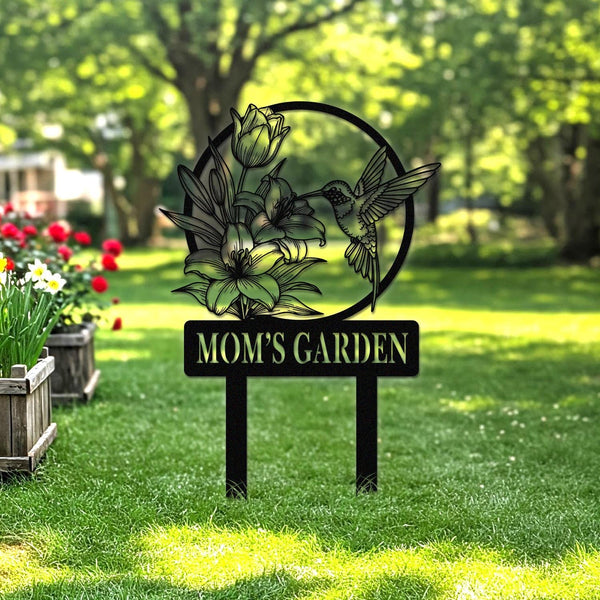 Personalized Hummingbird Garden Sign, Garden Name Sign, Metal Hummingbird, Garden Stake Sign, Hummingbird Decor, Garden Metal Stake