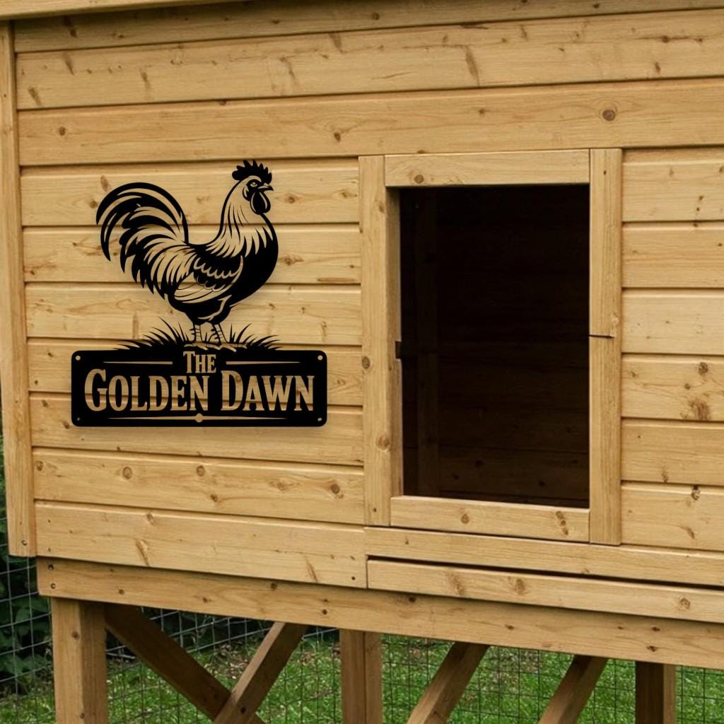 Custom Chicken Farm Metal Sign, Metal Rooster Farm Sign, Farm House Chicken Coop Sign, Family Name Hen House Sign, Golden Dawn Rooster Decor
