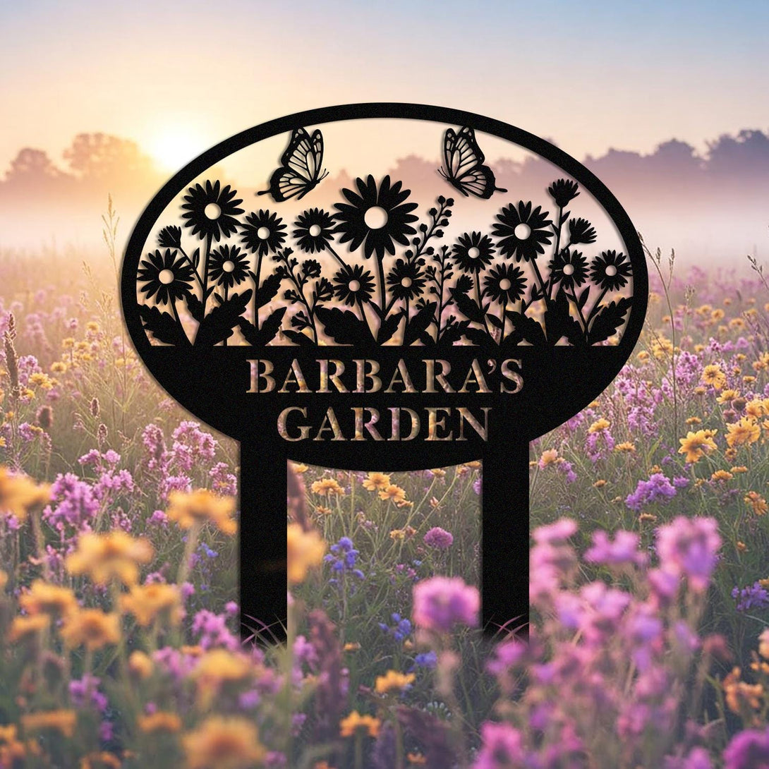Personalized Metal Garden Name Sign, Floral Garden Sign, Custom Name Flower Garden Sign, Wildflower Metal Yard Stake, Yard,lawn,garden Decor
