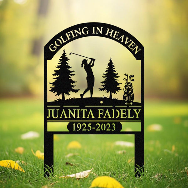 Personalized Golf Memorial Yard Sign, Golf Memorial Sign, Golfer Grave Marker, Golfing In Heaven Metal Sign,memorial Garden Stake For Golfer