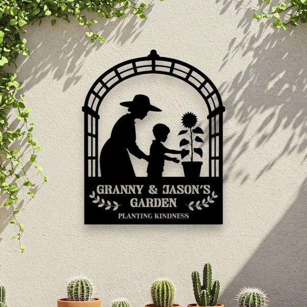 Metal Garden Sign With Name, Garden Wall Art, Grandma Gift Idea, Garden Decor, Grandparent Garden, Name Garden Plaque, Kid Gardening Sign
