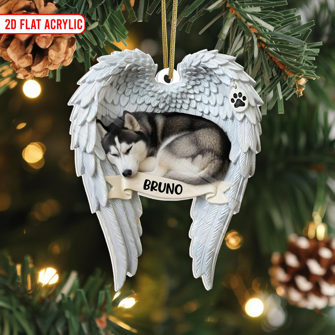 Personalized Husky Memorial Ornament With Angel Wings - Custom Dog Loss Christmas Ornament Gift