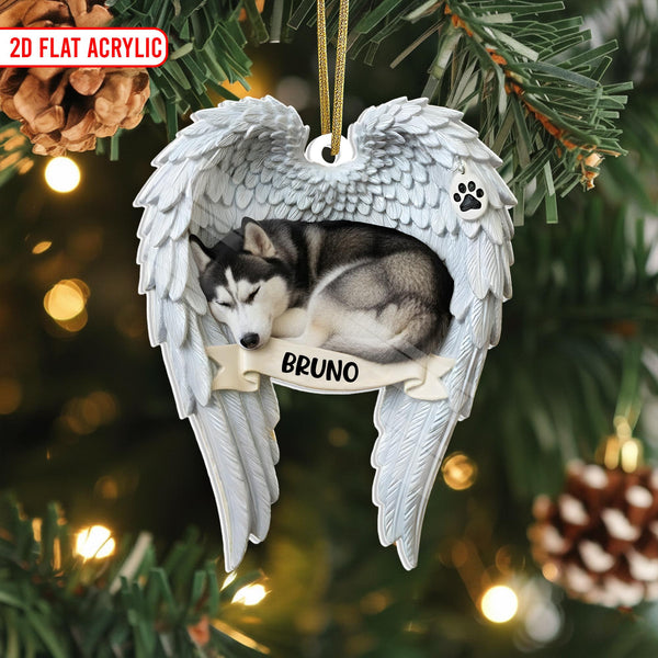 Personalized Husky Memorial Ornament With Angel Wings - Custom Dog Loss Christmas Ornament Gift