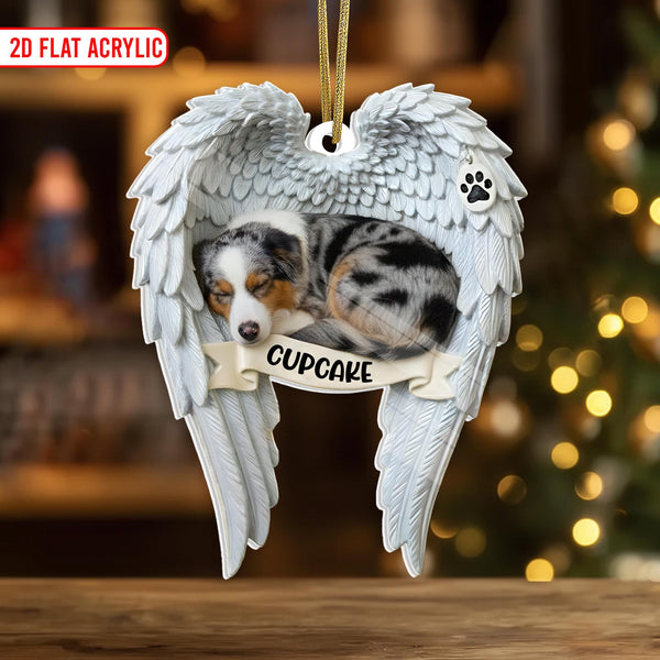 Australian Shepherd Memorial Ornament - Personalized Dog Loss Christmas Ornament With Angel Wings