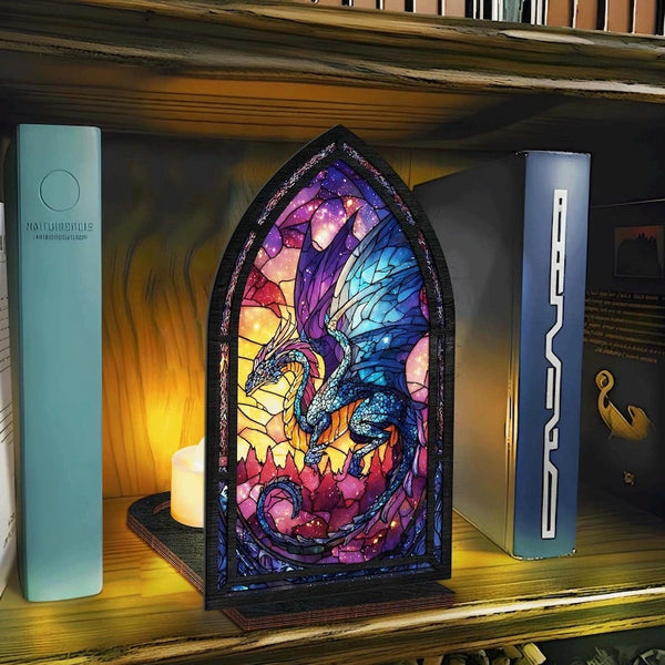 Fantasy Windows Book Nook, Fantasy Book Nook With LED Candle, Gothic Dragon Library Sign, Fantasy Book Lover & Reader Gift, Bookshelf Decor