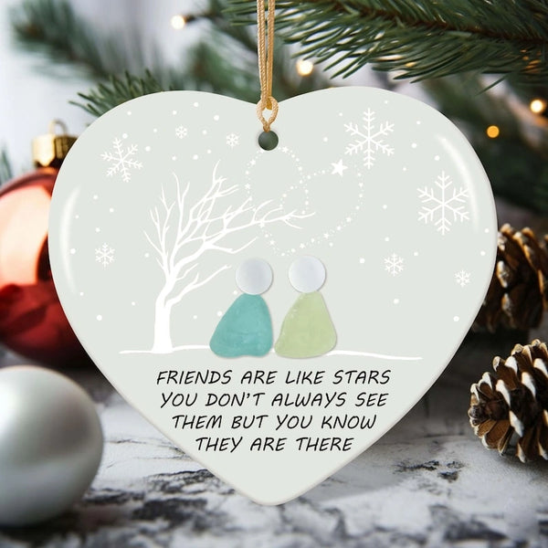 Custom Friendship Sea Glass Quote “Friends are like Stars” Ceramic Ornament – Best Friend Gift