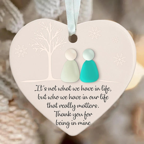 Personalized Sea Glass Ceramic Ornament – Heart Shaped Keepsake with Sentimental Quote – Unique Holiday Gift for Couples, Friends, Family
