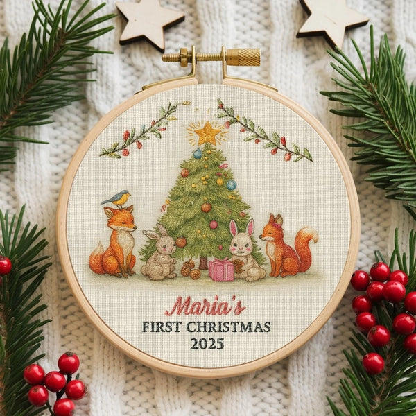 Personalized Embroidered Baby's First Christmas Ornament 2025, Custom Newborn Baby Ornament Keepsake, Baby Hoop Art, Baby Embroidered Gift