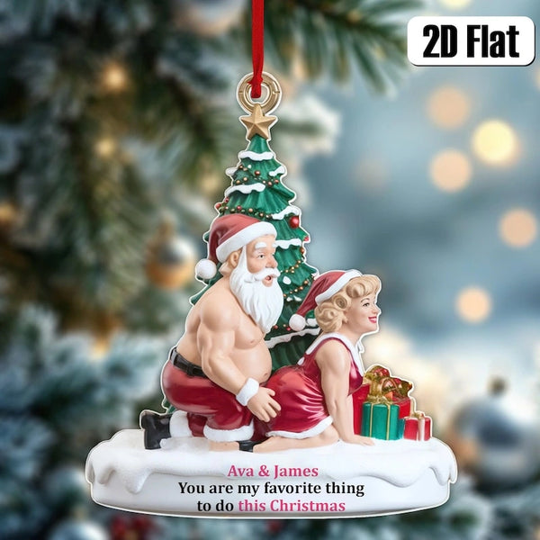 Personalized Funny Santa Couple Acrylic Ornament – Custom 2D Flat Christmas Tree Decoration – Holiday Gift for Boyfriend, Girlfriend, Husband or Wife