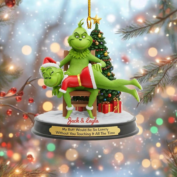 Custom Couple Green Monster Acrylic Ornament - Funny Green Monster Holiday Decor