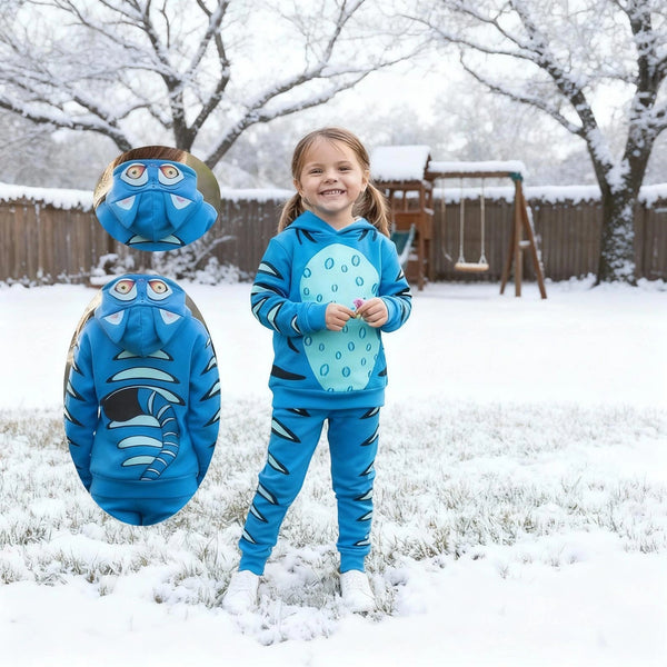 Blue Tiger 3D Ear Hoodie & Jogger Set, Kpop Inspired Tiger Costume Tracksuit, Halloween Cosplay Outfit