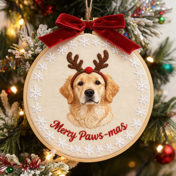 Merry Paws-mas Personalized Embroidery Ornament - Pet Christmas Gift