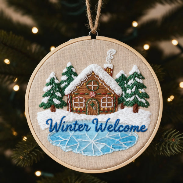 Winter Welcome Gingerbread Embroidery Ornament - Personalized Christmas Decor