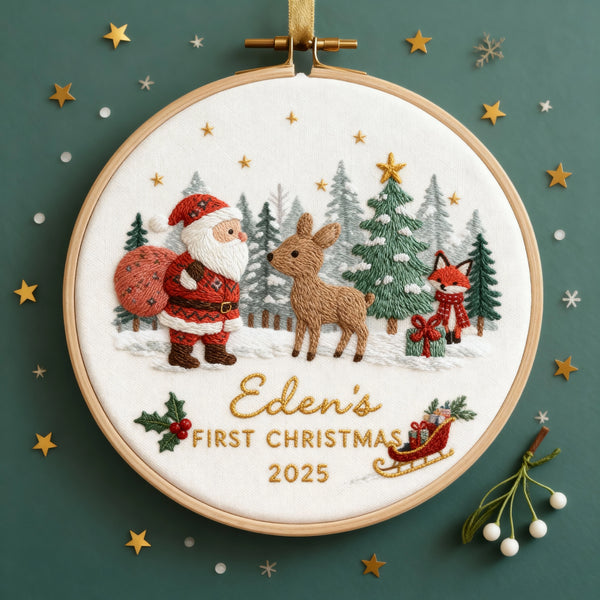 Personalized Baby’s First Christmas Embroidered Ornament 2025