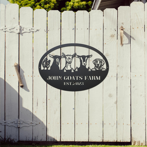 Personalized Farm Animals Metal Sign, Custom Metal Farm Name Sign, Funny Farm Animals Metal Wall Art, Peeking Animals Farmhouse Metal Decor
