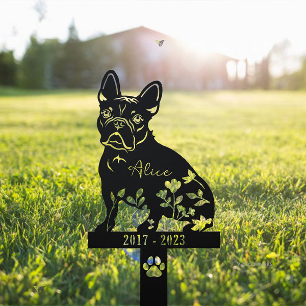 Personalized American Bulldog Memorial Garden Stakes, Floral Bulldog Memorial Metal Yard Sign, Pet Loss Metal Grave Marker, Dog Sympathy Gift