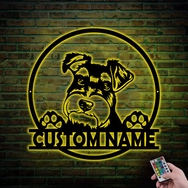Custom Miniature Schnauzer Metal Wall Art Led Lights, Personalized Schnauzer Dog Name Sign, Dog House Metal Name Sign, Pet Lover Sign