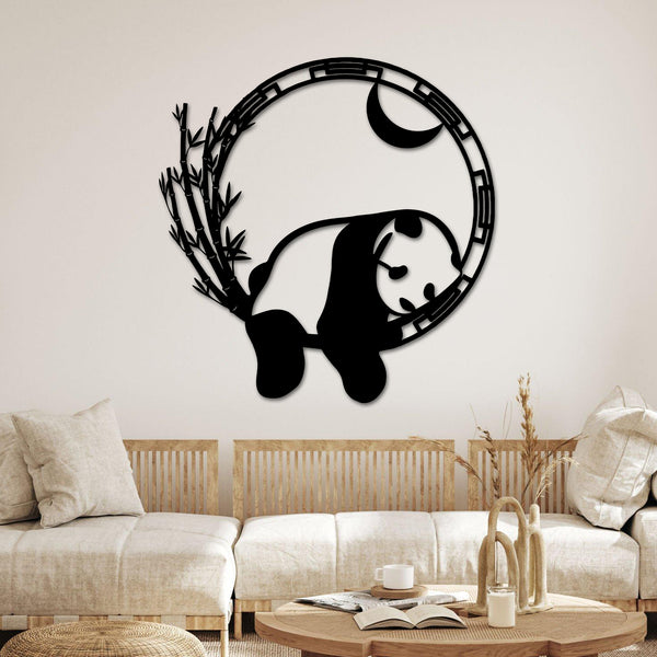 Panda Bear With Bamboo Metal Wall Art, Lazy Panda Bear Metal Sign, Cute Panda Bear Metal Wall Hanging Sign, Panda Lover Metal Sign Kids Room Decor