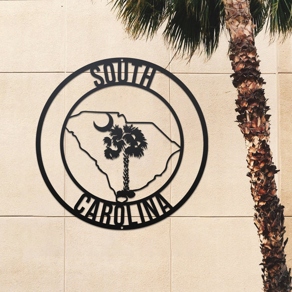 Custom Name South Carolina Palmetto Tree Metal Wall Art, Personalized Palmetto Tree And Moon Metal Sign, Palmetto Crescent Moon Metal Wall Decor