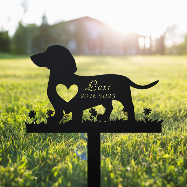 Personalized Dachshund With Heart Dog Memorial Stake, Pet Loss Remembrance Sign, Dog Memorial Metal Grave Marker, Pet Sympathy Metal Yard Sign