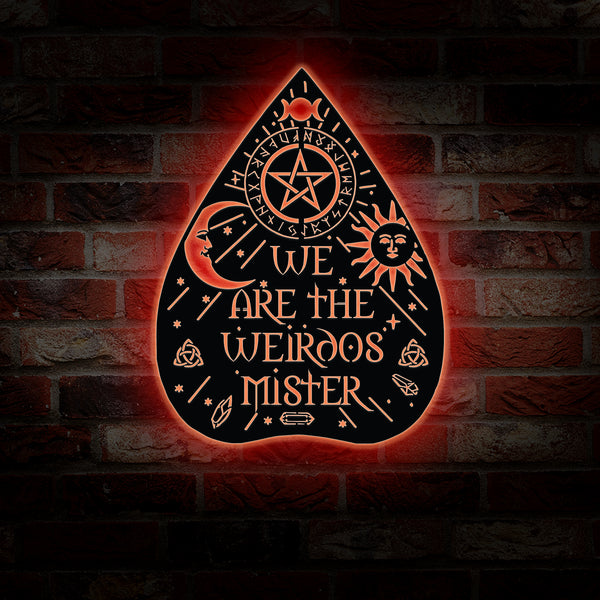 Ouija Board Planchette Metal Wall Art Led Lights, We Are The Weirdos Mister Gothic Metal Sign Halloween Decor, Horror Movie Witchy Metal Wall Art