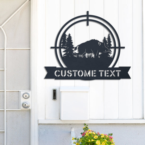 Custom Wild Boar Hunting Metal Wall Art, Mountain Wild Boar Metal Sign, Custom Hunter Name Sign, Wildlife Hunting Man Cave Cabin Metal Wall Decor
