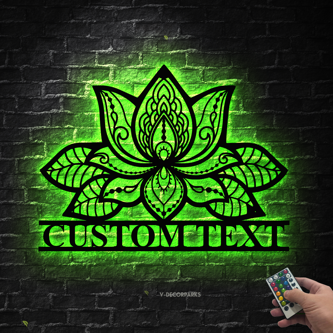 Personalized Mandala Lotus Flower Metal Wall Art With Led Lights, Lotus Meditation Room Metal Home Decor, Lotus Flower Spiritual Metal Sign Art
