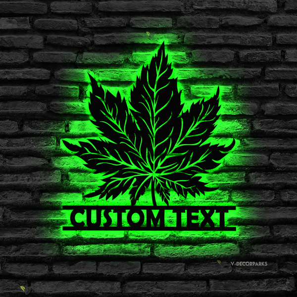 Personalized Weed Leaf Metal Wall Art With Lights, Custom Marijuana Leaf Metal Name Sign Decor, Cannabis Leaf Smoking Weed Metal Man Cave Decor