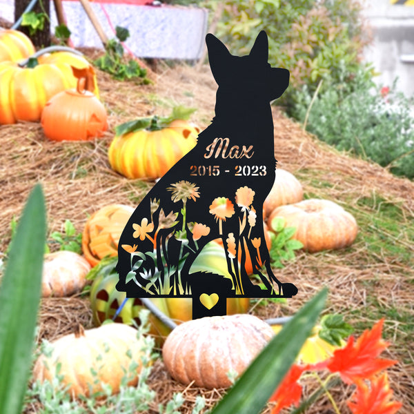 Custom Floral German Shepherd Memorial Metal Garden Stake, Dog Metal Grave Marker, Dog Memorial Metal Garden Sign, Dog Loss Remembrance Stake