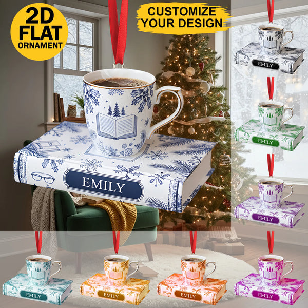 Personalized Book With Coffee Toile de Jouy 2D Flat Printed Acrylic Ornament