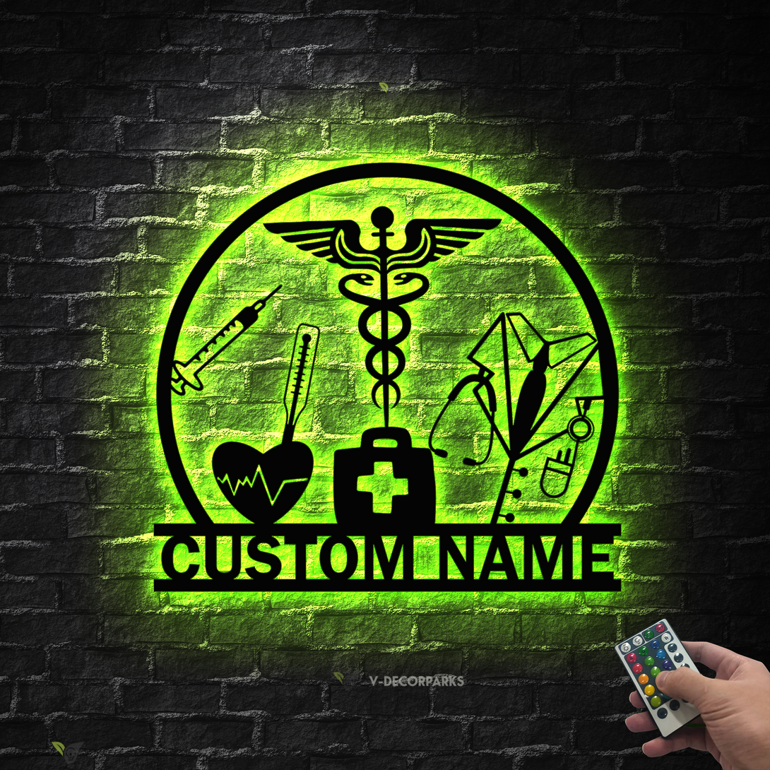 Custom Name Pharmacist Metal Sign With Led Lights, Personalized Doctor Name Sign, Pharmacy Office Metal Wall Art, Medicine Drugstore Metal Sign