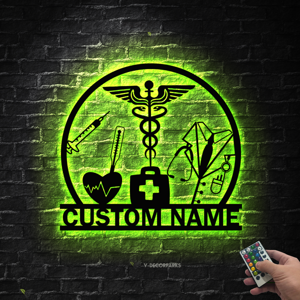 Custom Name Pharmacist Metal Sign With Led Lights, Personalized Doctor Name Sign, Pharmacy Office Metal Wall Art, Medicine Drugstore Metal Sign