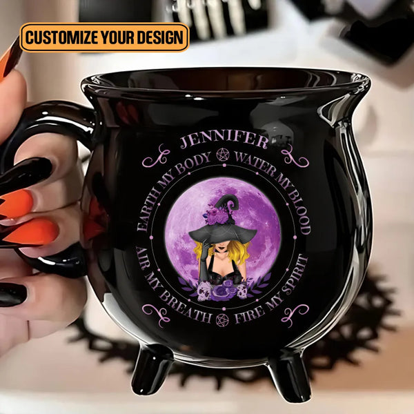 Earth My Body, Water My Blood – Personalized Witch Cauldron Mug, Gifts For Besties, Sisters, BFF, Family, Yourself
