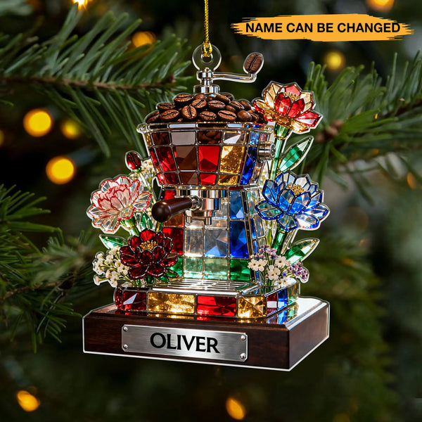 Personalized Coffee Lover Stained Glass 3D Effect Acrylic Ornament